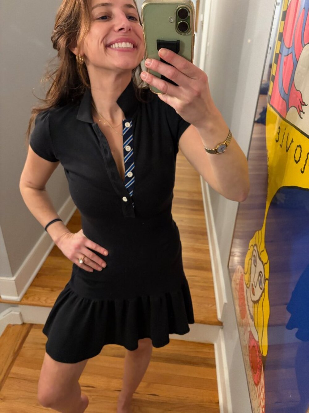 Ralph Lauren Rugby Rare Iconic Black Mini Polo Dress S Striped Silk Tie y2k